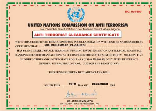 The anti-terrorist certificate