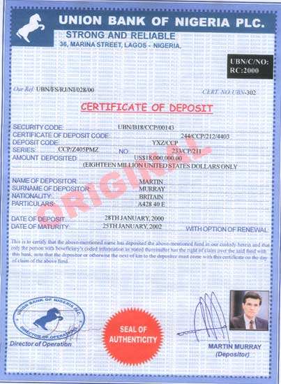 The certificate of deposit