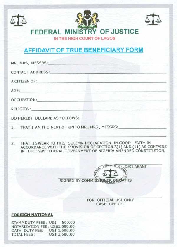 The affidavit form