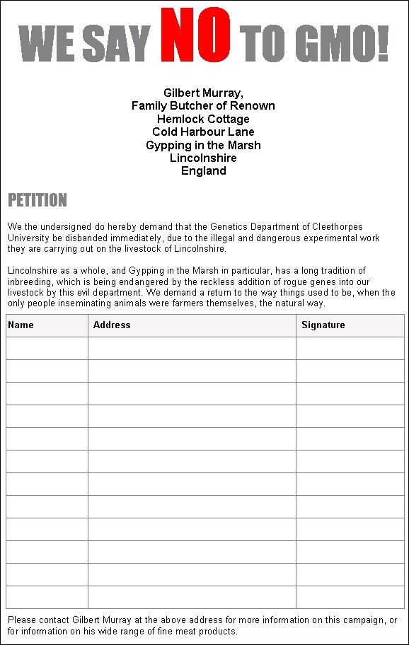 Gilbert’s petition to disband the Genetics Department of Cleethorpes University