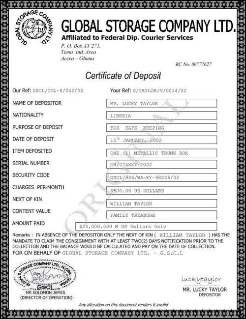 A certificate of deposit