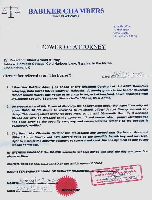 Babiker Adam’s first attempt at producing a power of attorney document